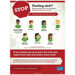 Training & Safety Awareness Posters; Subject: General Safety & Accident Prevention; Training Program Title: Emergency Aid Poster; Message: Stop, Feeling Sick ™ Stop The Spread Of Flu In The Workplace. Stay Home When You Are Sick. Common Flu Signs & Sympto