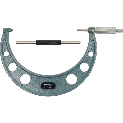 6″-7″ Measuring Range-0.0001″ Graduation - Ratchet Thimble - Carbide Face - Outside Micrometer - Americas Industrial Supply