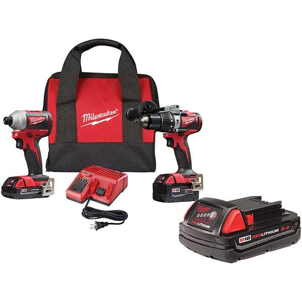 Milwaukee Tool - Cordless Tool Combination Kits Voltage: 18 Tools: 1/2" Brushless Compact Drill/Driver, 1/4" Brushless Compact Impact Driver - Americas Industrial Supply