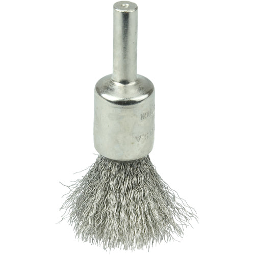 1/2″ Nickel-Plated Cup End Brush, .0104″ Stainless Steel Crimped Wire Fill - Americas Industrial Supply