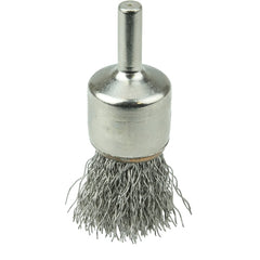 3/4″ Nickel-Plated Cup End Brush, .014″ Stainless Steel Crimped Wire Fill - Americas Industrial Supply