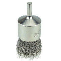1″ Nickel-Plated Cup End Brush, .014″ Stainless Steel Crimped Wire Fill - Americas Industrial Supply