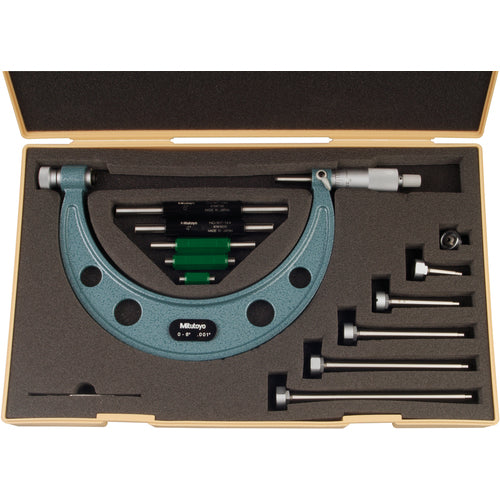 0-6″ Measuring Range-0.001″ Graduation - Ratchet Thimble - Carbide Face - Interchangeable Anvil Micrometer - Americas Industrial Supply