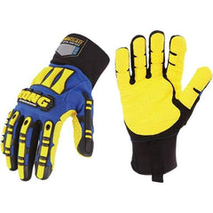 ironCLAD - Size 2XL (11), ANSI Cut Lvl A1, Abrasion Lvl 5, Cut Resistant Gloves - 11" Long, Uncoated, Polyester Lining, Slip-On Cuff, Blue/Yellow, Paired - Americas Industrial Supply