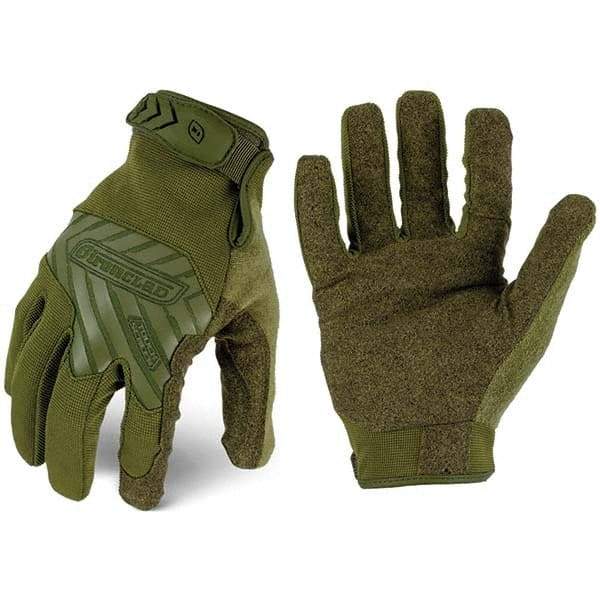 ironCLAD - Size L (9) Synthetic Leather Work Gloves - For Mechanic's & Lifting, Uncoated, Hook & Loop Cuff, Full Fingered, Olive Drab Green, Paired - Americas Industrial Supply