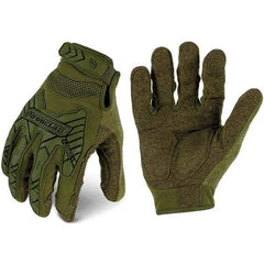 ironCLAD - Size L (9) Synthetic Leather Work Gloves - For Mechanic's & Lifting, Uncoated, Hook & Loop Cuff, Full Fingered, Olive Drab Green, Paired - Americas Industrial Supply