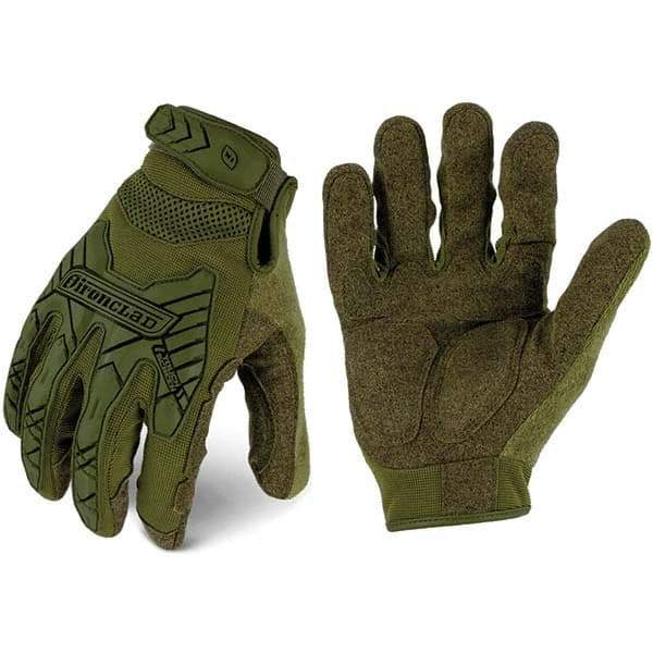 ironCLAD - Size 2XL (11) Synthetic Leather Work Gloves - For Mechanic's & Lifting, Uncoated, Hook & Loop Cuff, Full Fingered, Olive Drab Green, Paired - Americas Industrial Supply