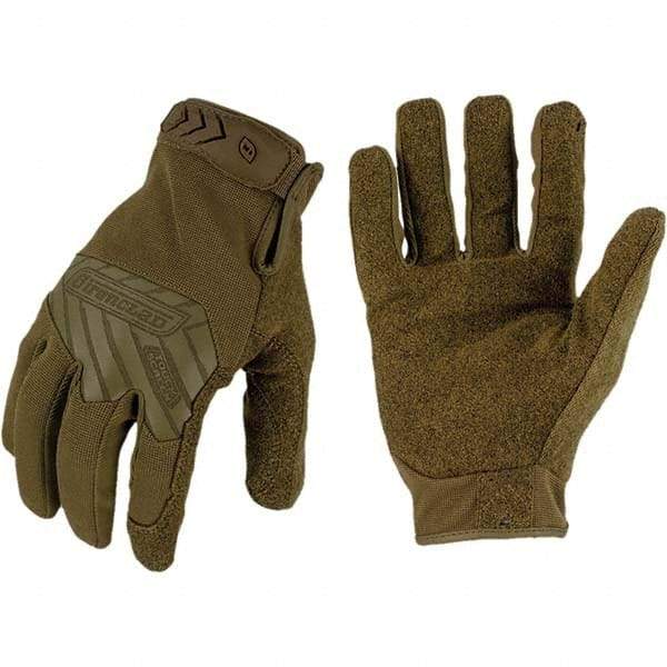 ironCLAD - Size M (8) Synthetic Leather Work Gloves - For Mechanic's & Lifting, Uncoated, Hook & Loop Cuff, Full Fingered, Coyote, Paired - Americas Industrial Supply