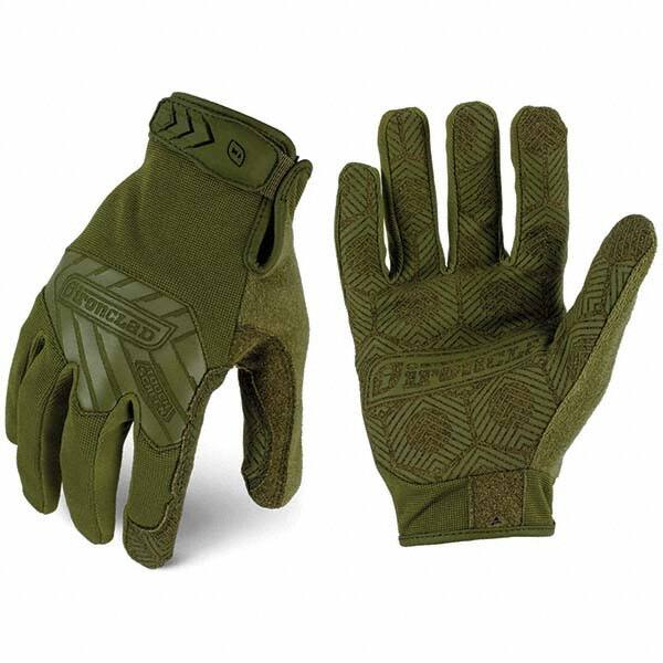 ironCLAD - Size M (8) Synthetic Leather Work Gloves - For Mechanic's & Lifting, Uncoated, Hook & Loop Cuff, Full Fingered, Olive Drab Green, Paired - Americas Industrial Supply