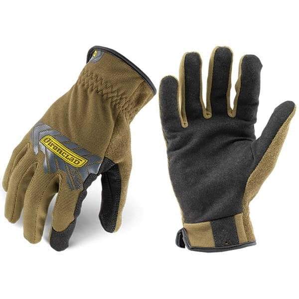 ironCLAD - Size XL (10) Synthetic Leather Work Gloves - For Mechanic's & Lifting, Uncoated, Slip-On Cuff, Full Fingered, Coyote, Paired - Americas Industrial Supply