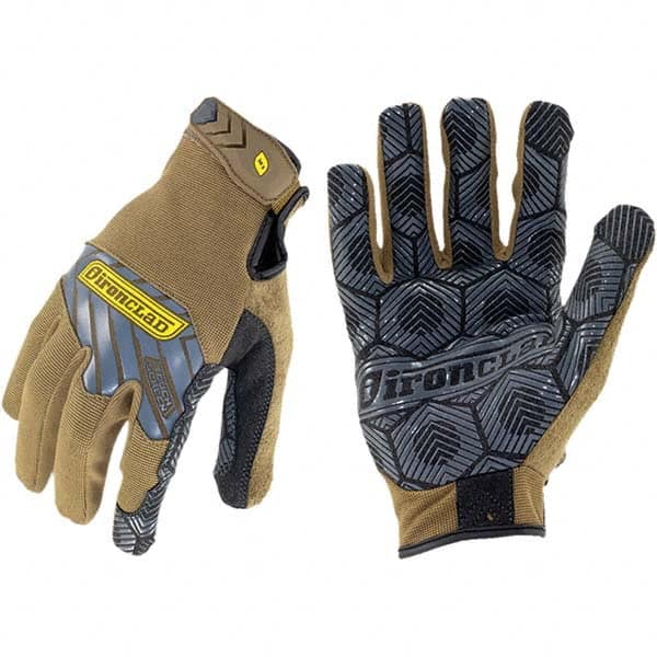 ironCLAD - Size S (7), ANSI Cut Lvl A1, Abrasion Lvl 5, Silicone Coated Cut Resistant Gloves - 8.5" Long, Uncoated, Unlined, Hook & Loop Cuff, Brown/Gray, Paired - Americas Industrial Supply