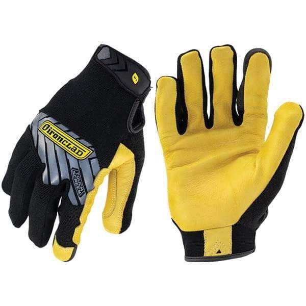 ironCLAD - Size S (7), ANSI Cut Lvl A1, Abrasion Lvl 3, Cut Resistant Gloves - 8.5" Long, Uncoated, Unlined, Hook & Loop Cuff, Black/Gold, Paired - Americas Industrial Supply