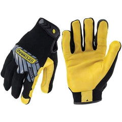 ironCLAD - Size XL (10), ANSI Cut Lvl A1, Abrasion Lvl 3, Cut Resistant Gloves - 9.25" Long, Uncoated, Unlined, Hook & Loop Cuff, Black/Gold, Paired - Americas Industrial Supply