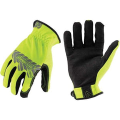 ironCLAD - Size L (9), ANSI Cut Lvl A2, Abrasion Lvl 3, Cut Resistant Gloves - 9.75" Long, Uncoated, Unlined, Slip-On Cuff, Hi-Vis Yellow, Paired - Americas Industrial Supply
