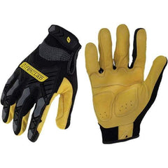 ironCLAD - Size M (8), ANSI Cut Lvl A1, Abrasion Lvl 3, Cut Resistant Gloves - 8.75" Long, Uncoated, Unlined, Hook & Loop Cuff, Black/Gold, Paired - Americas Industrial Supply