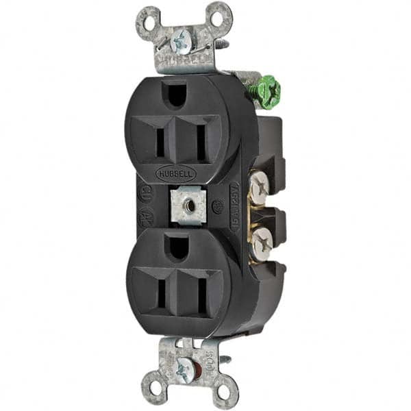 Hubbell Wiring Device-Kellems - 125V 15A NEMA 5-15R Industrial Grade Black Straight Blade Duplex Receptacle - Americas Industrial Supply