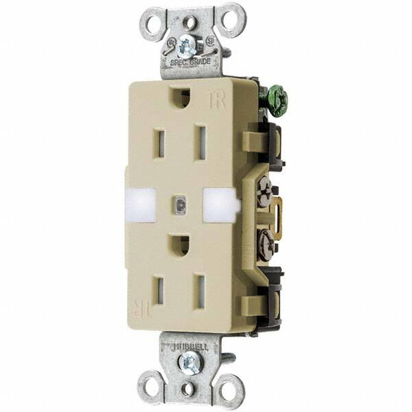 Hubbell Wiring Device-Kellems - 125V 15A NEMA 5-15R Commercial Grade Ivory Straight Blade Duplex Receptacle - Americas Industrial Supply