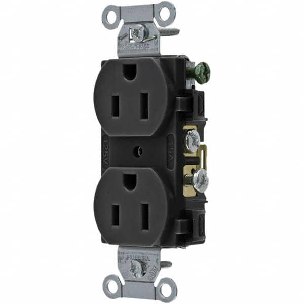 Hubbell Wiring Device-Kellems - 125V 15A NEMA 5-15R Commercial Grade Black Straight Blade Duplex Receptacle - Americas Industrial Supply