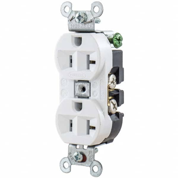 Hubbell Wiring Device-Kellems - 125V 20A NEMA 5-20R Industrial Grade White Straight Blade Duplex Receptacle - Americas Industrial Supply