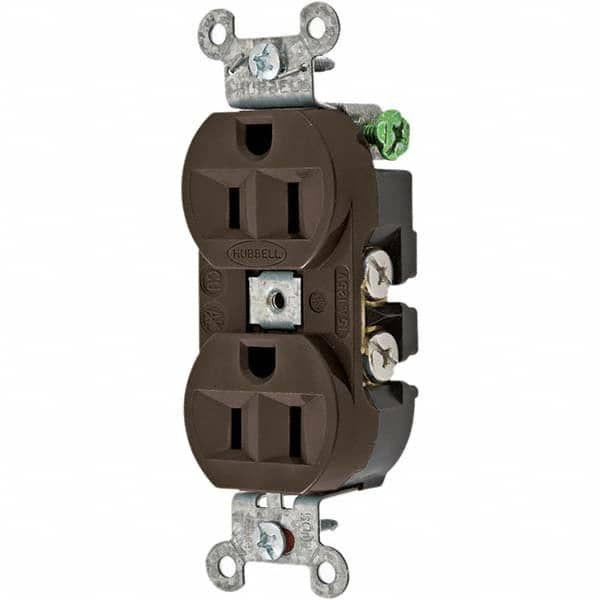 Hubbell Wiring Device-Kellems - 125V 15A NEMA 5-15R Industrial Grade Brown Straight Blade Duplex Receptacle - Americas Industrial Supply