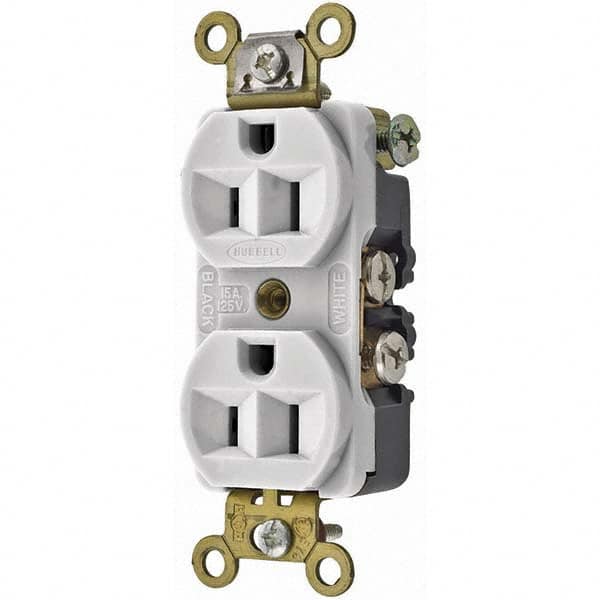 Hubbell Wiring Device-Kellems - 125V 15A NEMA 5-15R Industrial Grade White Straight Blade Duplex Receptacle - Americas Industrial Supply