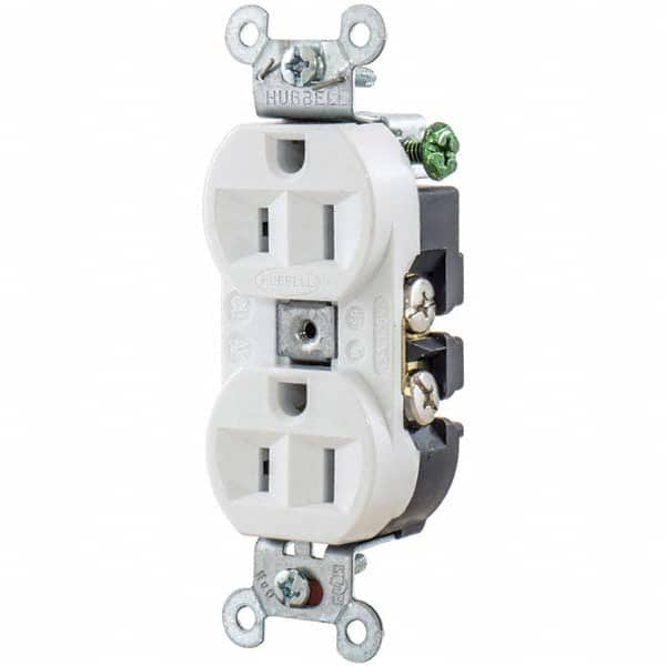 Hubbell Wiring Device-Kellems - 125V 15A NEMA 5-15R Industrial Grade White Straight Blade Duplex Receptacle - Americas Industrial Supply