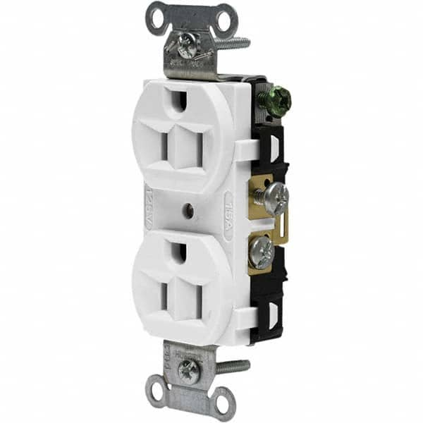 Hubbell Wiring Device-Kellems - 125V 15A NEMA 5-15R Commercial Grade White Straight Blade Duplex Receptacle - Americas Industrial Supply