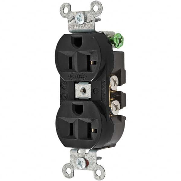 Hubbell Wiring Device-Kellems - 125V 20A NEMA 5-20R Industrial Grade Black Straight Blade Duplex Receptacle - Americas Industrial Supply