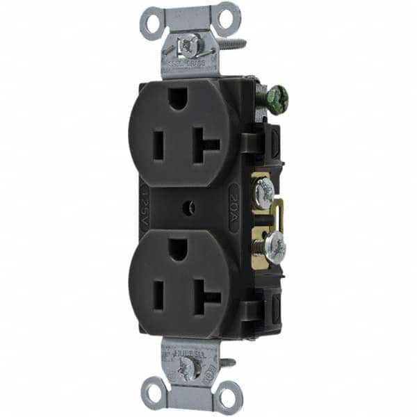 Hubbell Wiring Device-Kellems - 125V 20A NEMA 5-20R Commercial Grade Black Straight Blade Duplex Receptacle - Americas Industrial Supply