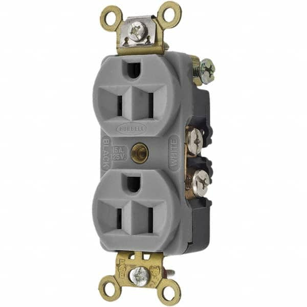 Hubbell Wiring Device-Kellems - 125V 15A NEMA 5-15R Industrial Grade Gray Straight Blade Duplex Receptacle - Americas Industrial Supply