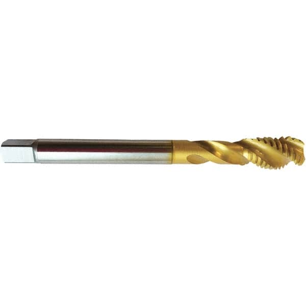 Guhring - 1/2-13 UNC 3 Flute 2BX Modified Bottoming Spiral Flute Tap - High Speed Steel, TiN Finish, 4.3307" OAL, Right Hand Flute, Right Hand Thread, H6/H7, Series 4392 - Americas Industrial Supply