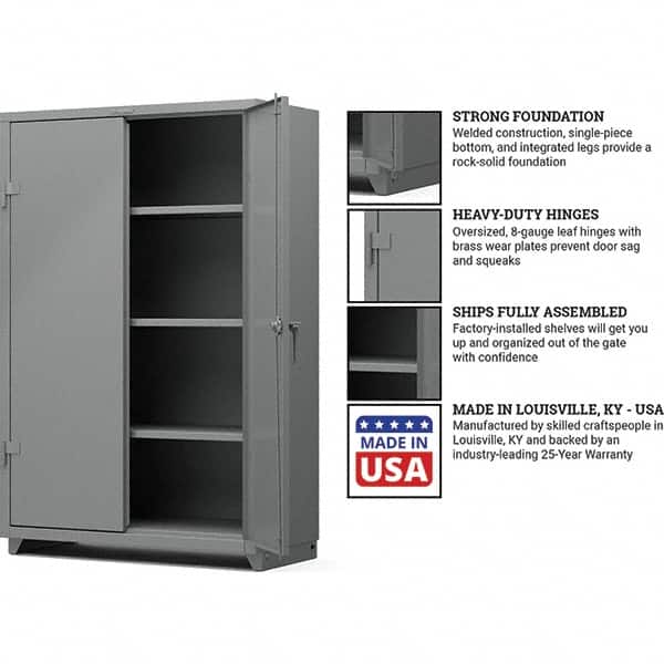 Strong Hold - 3 Shelf Locking Storage Cabinet - Steel, 48" Wide x 24" Deep x 75" High, Medium Gray - Americas Industrial Supply