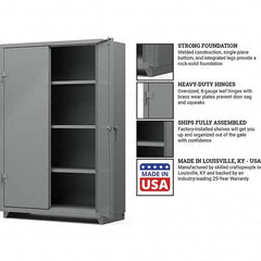 Strong Hold - 3 Shelf Locking Storage Cabinet - Steel, 48" Wide x 24" Deep x 75" High, Medium Gray - Americas Industrial Supply