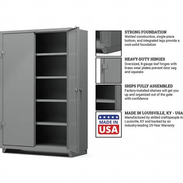 Strong Hold - 4 Shelf Locking Storage Cabinet - Steel, 48" Wide x 24" Deep x 75" High, Medium Gray - Americas Industrial Supply