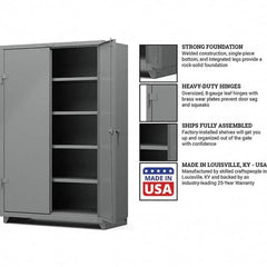 Strong Hold - 4 Shelf Locking Storage Cabinet - Steel, 48" Wide x 24" Deep x 75" High, Medium Gray - Americas Industrial Supply