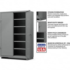 Strong Hold - 5 Shelf Locking Storage Cabinet - Steel, 48" Wide x 24" Deep x 75" High, Medium Gray - Americas Industrial Supply