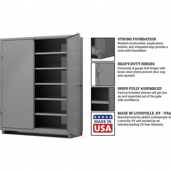 Strong Hold - 5 Shelf Locking Storage Cabinet - Steel, 60" Wide x 24" Deep x 75" High, Medium Gray - Americas Industrial Supply