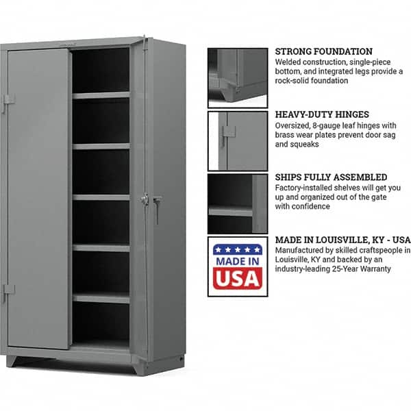 Strong Hold - 5 Shelf Locking Storage Cabinet - Steel, 36" Wide x 24" Deep x 75" High, Medium Gray - Americas Industrial Supply