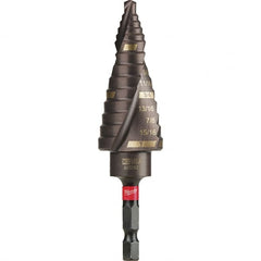Milwaukee Tool - 9 Hole Sizes, 1/8 to 1" Hole Diam Steel Rapid Strike Tip Step Drill Bit - Americas Industrial Supply