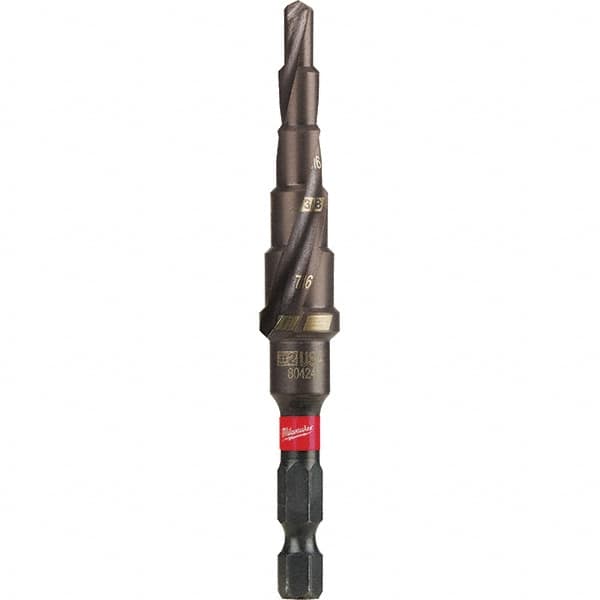 Milwaukee Tool - 6 Hole Sizes, 1/8 to 1/2" Hole Diam Steel Rapid Strike Tip Step Drill Bit - Americas Industrial Supply