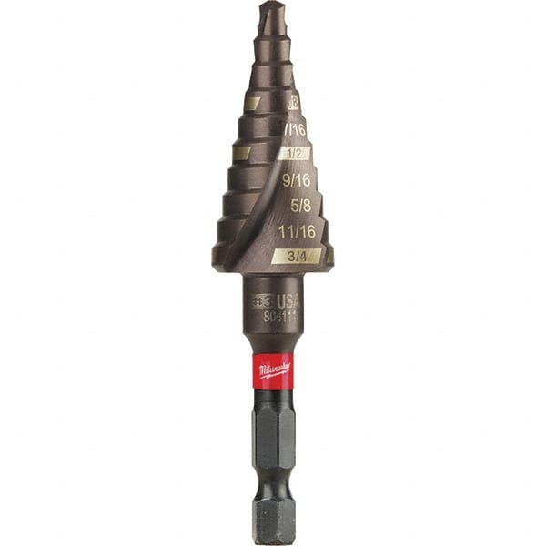Milwaukee Tool - 10 Hole Sizes, 3/16 to 3/4" Hole Diam Steel Rapid Strike Tip Step Drill Bit - Americas Industrial Supply