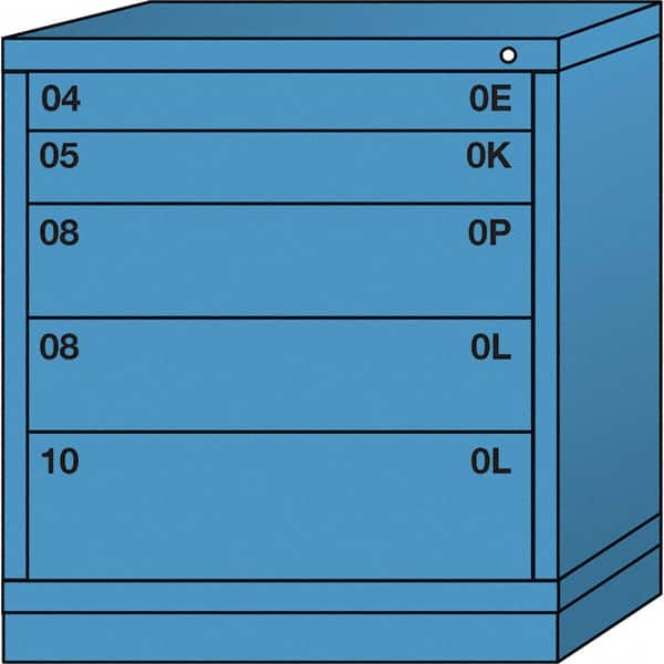 Lyon - 5 Drawer, Standard Bench Height - Multiple Drawer Access Cabinet - Steel, 30" Wide x 28-1/4" Deep x 33-1/4" High, Wedgewood Blue - Americas Industrial Supply