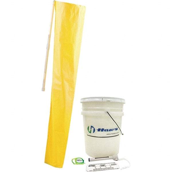 Haws - 12" Long x 12" Wide x 78" High, Plumbed Wash Station Compliance Test Kit - Includes 5 Gal Bucket, Shower Sock, Water Pole, Eyewash Gauge, Tape Measure, Thermometer - Americas Industrial Supply