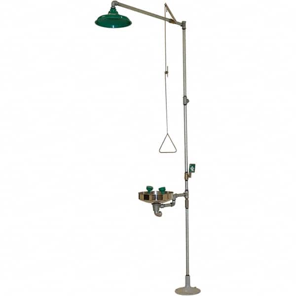 Haws - 25 GPM shower Flow, Drench shower, Eye & Face Wash Station - Bowl, Push Flag Activated, Galvanized Steel Pipe, Plastic Shower Head, Wheelchair Accessible - Americas Industrial Supply