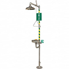 Haws - 23.7 GPM shower Flow, Drench shower, Eye & Face Wash Station - Bowl with Hinged Dust Cover, Triangular Pull Rod & Push Flag Activated, Stainless Steel Pipe, Stainless Steel Shower Head, Corrosion Resistant - Americas Industrial Supply