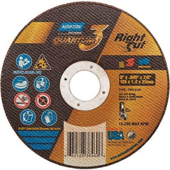 Norton - 5" 46 Grit Ceramic Alumina Cutoff Wheel - 0.045" Thick, 7/8" Arbor, 12,225 Max RPM, Use with Angle Grinders - Americas Industrial Supply