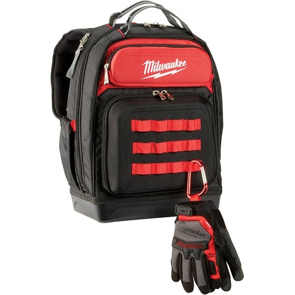 Milwaukee Tool - 48 Pocket, Ballistic Polyester, Black/Red Backpack Tool Bag - Exact Industrial Supply