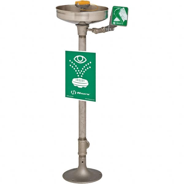 Haws - 15" Wide x 40" High, Pedestal Mount, Stainless Steel Bowl, Eye & Face Wash Station - 11" Inlet, 3.7 GPM Flow Rate - Americas Industrial Supply