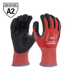 Cut, Puncture & Abrasive-Resistant Gloves: Size L, ANSI Cut A2, ANSI Puncture 0, Nitrile, Nylon Red, Palm & Fingers Coated, Nitrile Lined, Nylon Back, Smooth Grip, ANSI Abrasion 0