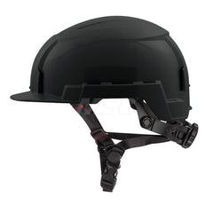 Hard Hat: Impact Resistant, Front Brim, Class E, 2-Point Suspension Black, High Density Polyethylene